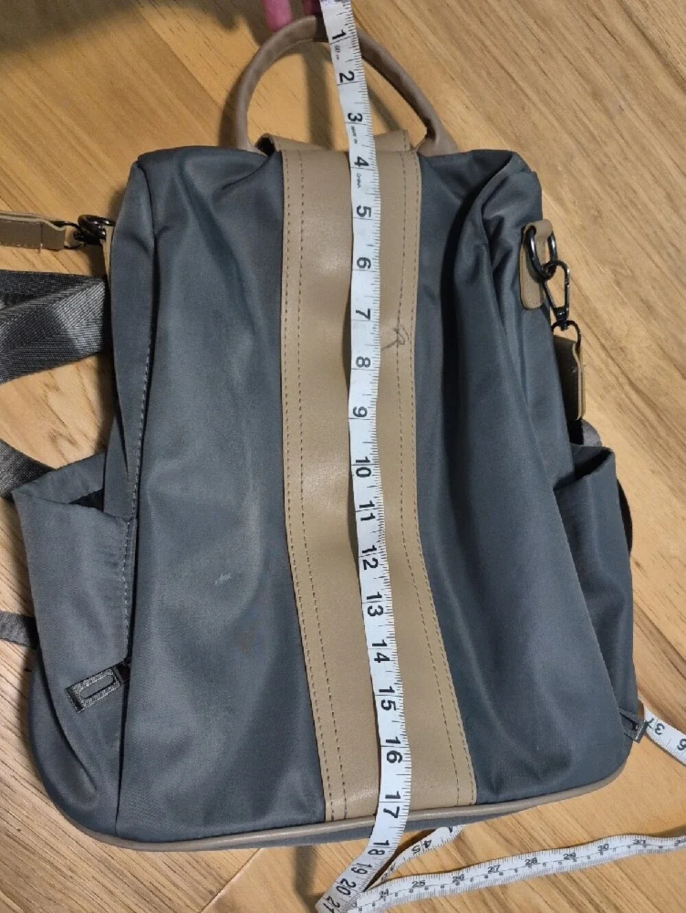 Sleek Gray Women's Convertible Backpack Tote with Cream Accent